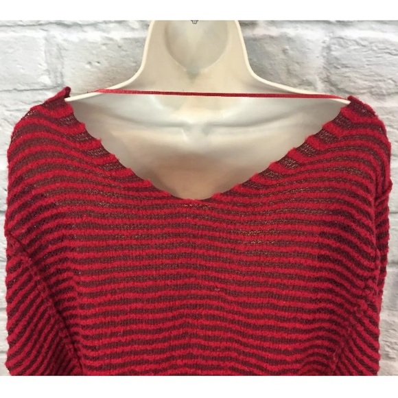 Free People Bumble Bee Red Striped V-Neck Sweater - Picture 5 of 7